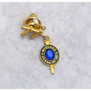 Vintage Oval Midland Pin Class of 77 Reunion School Gold Tone 1977 Pin - CT1